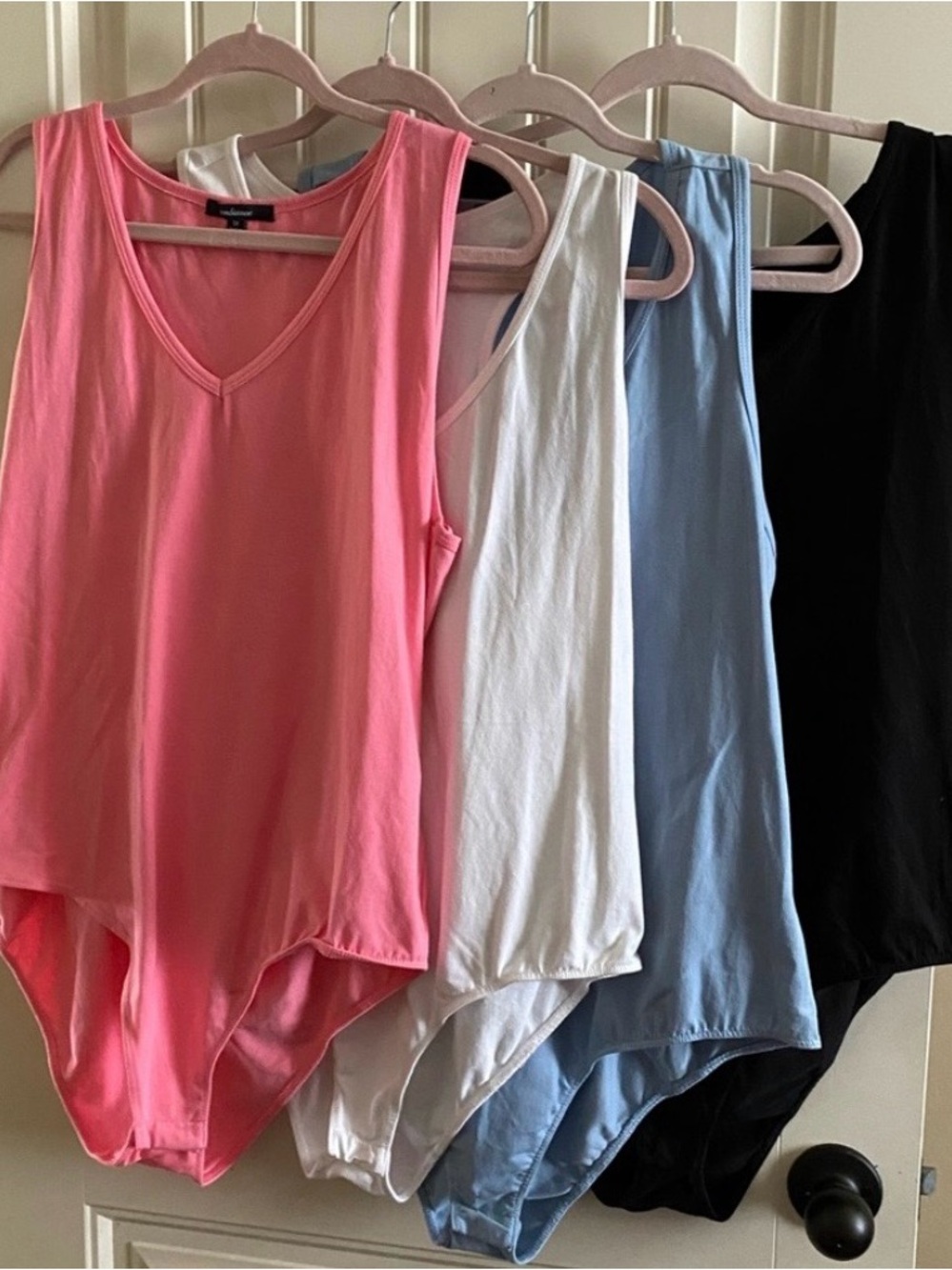 4 pack Ambiance Sleeveless V-Neck Bodysuit - Pink, White, Blue, Black 3XL